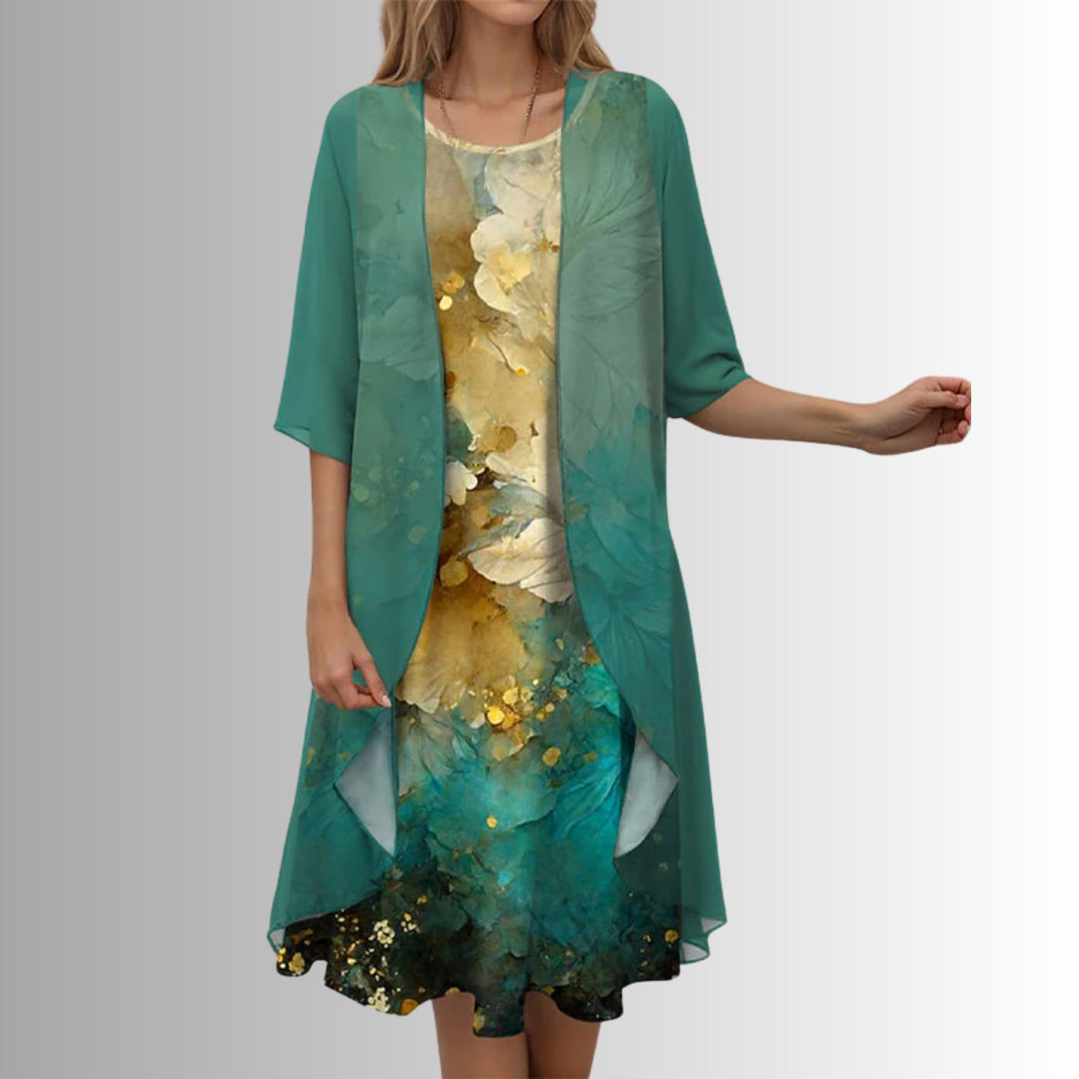 Demi Floral Midi Dress Set with Cardigan