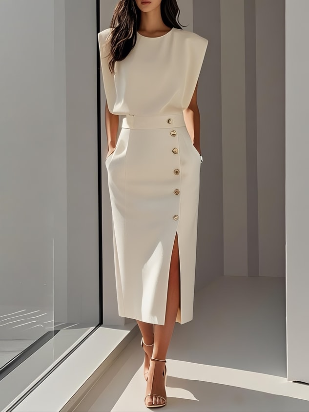 Bella Sleeveless Button Front Midi Dress_1