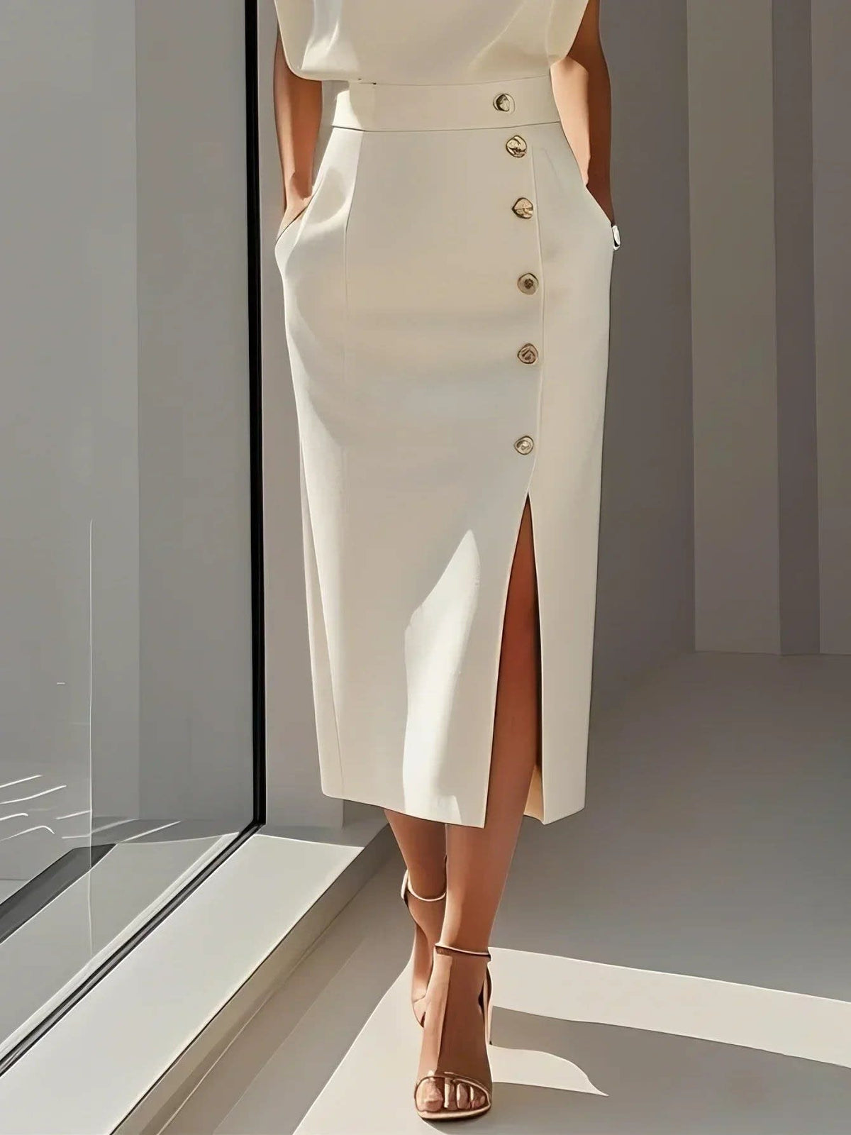 Bella Sleeveless Button Front Midi Dress_11