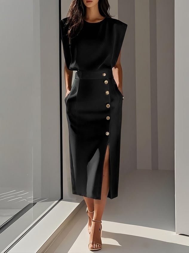 Bella Sleeveless Button Front Midi Dress_2