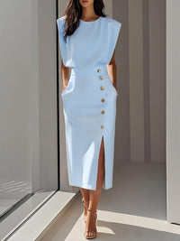 Bella Sleeveless Button Front Midi Dress