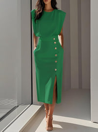Bella Sleeveless Button Front Midi Dress