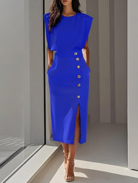Bella Sleeveless Button Front Midi Dress