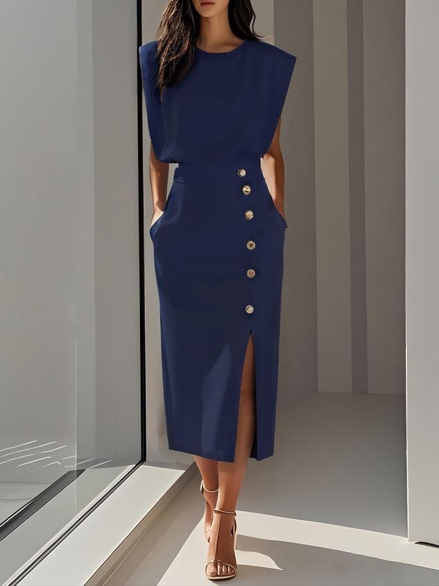 Bella Sleeveless Button Front Midi Dress