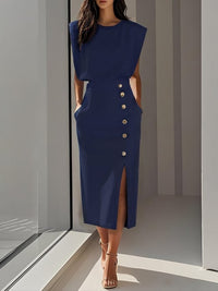 Bella Sleeveless Button Front Midi Dress
