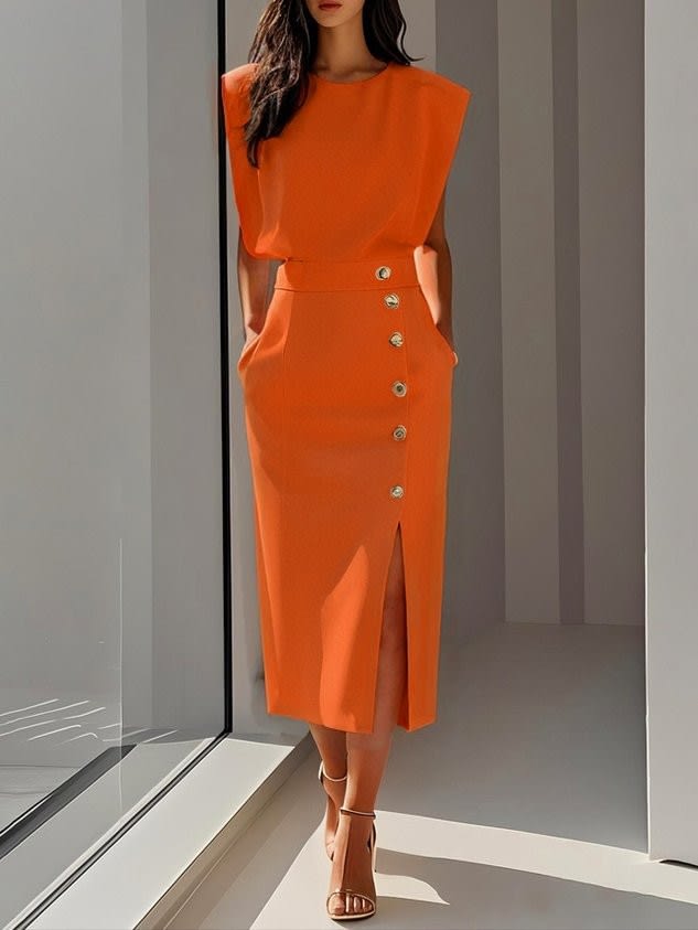 Bella Sleeveless Button Front Midi Dress