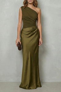 Jeanne One Shoulder Satin Evening Gown