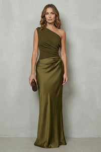 Jeanne One Shoulder Satin Evening Gown