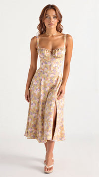 Jeanette Floral Satin Midi Dress