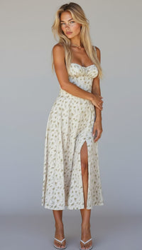 Jeanette Floral Satin Midi Dress