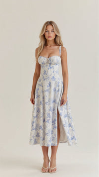 Jeanette Floral Satin Midi Dress