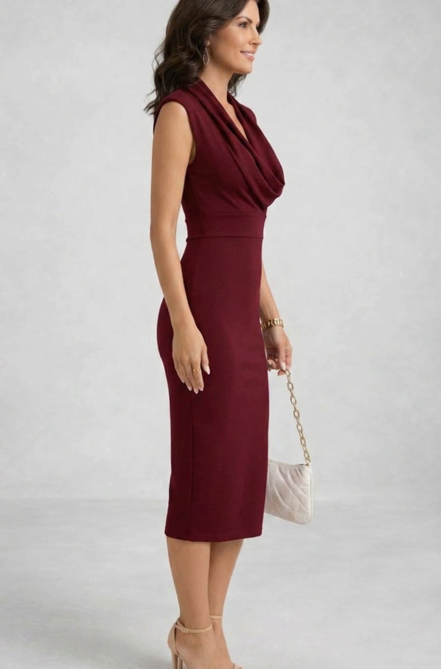 Monique Cowl Neck Sleeveless Midi Cocktail Dress
