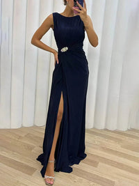 Anwen Wedding Guest Pleated Sleeveless Maxi Dress with Slit