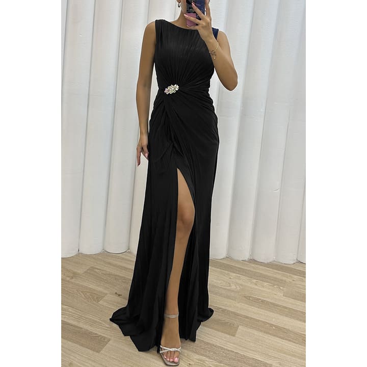 Anwen Wedding Guest Pleated Sleeveless Maxi Dress with Slit_3