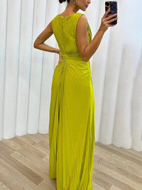 Anwen Wedding Guest Pleated Sleeveless Maxi Dress with Slit
