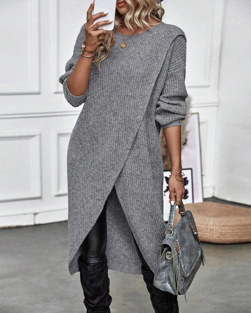 Emily Oversized Asymmetrical Long Sleeve Tunic Sweater
