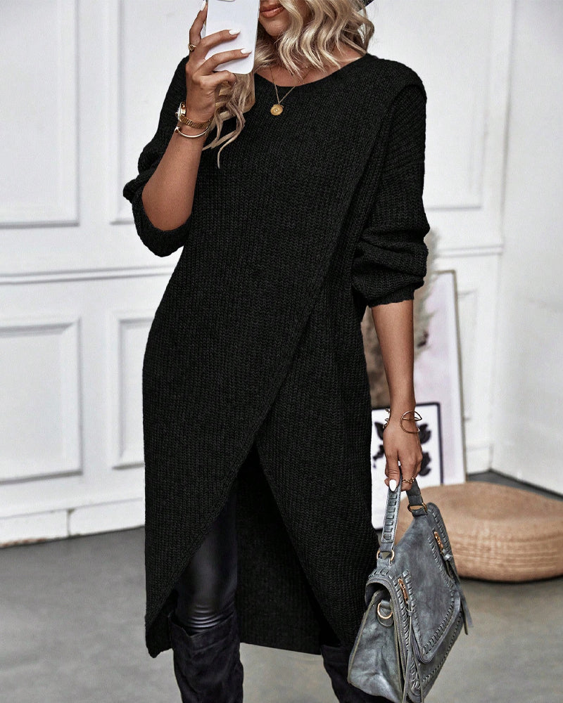 Emily Oversized Asymmetrical Long Sleeve Tunic Sweater