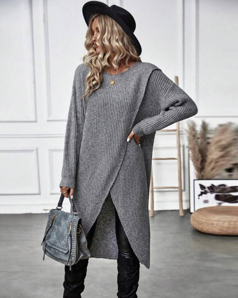 Emily Oversized Asymmetrical Long Sleeve Tunic Sweater