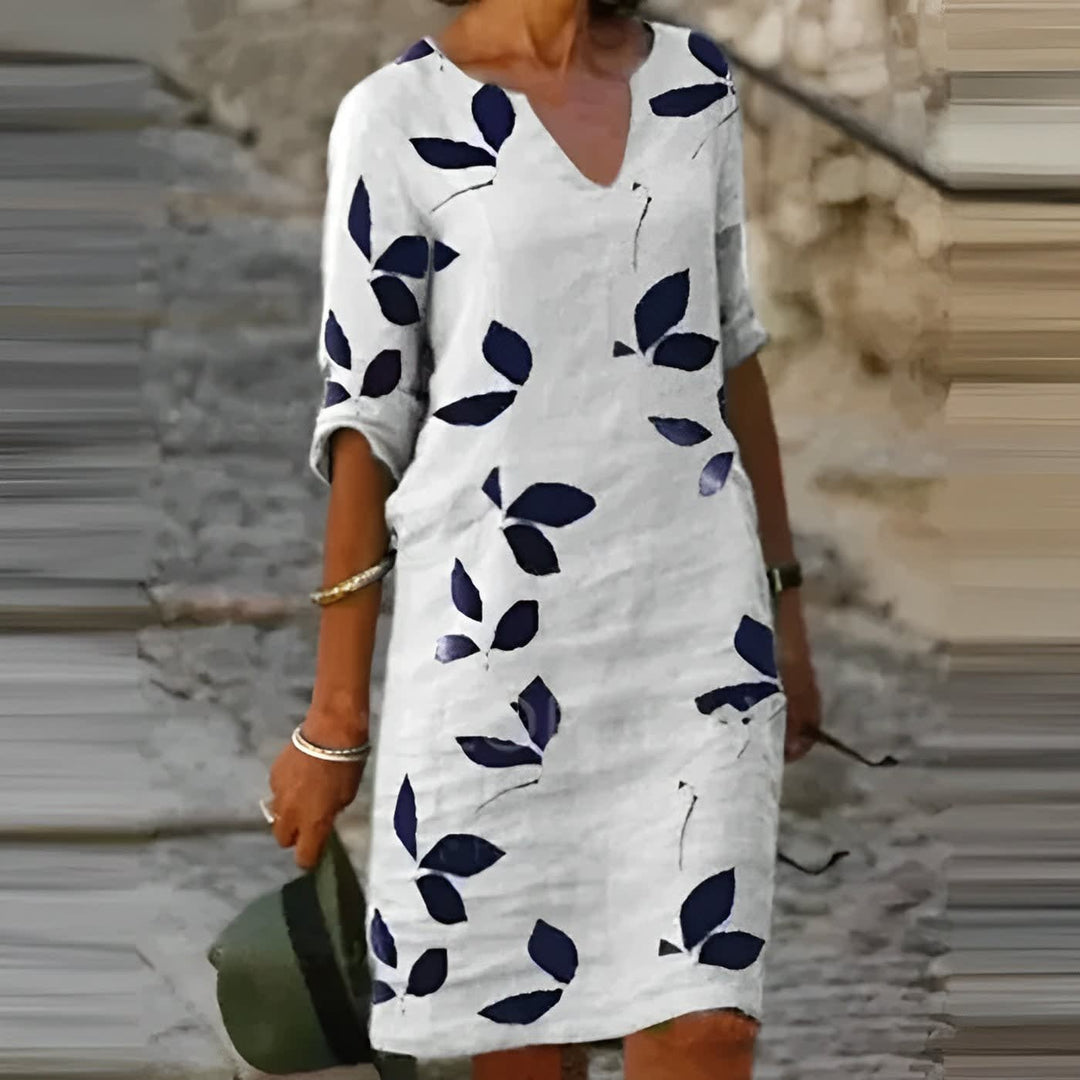 Hollie Leaf Print V-Neck Shift Dress