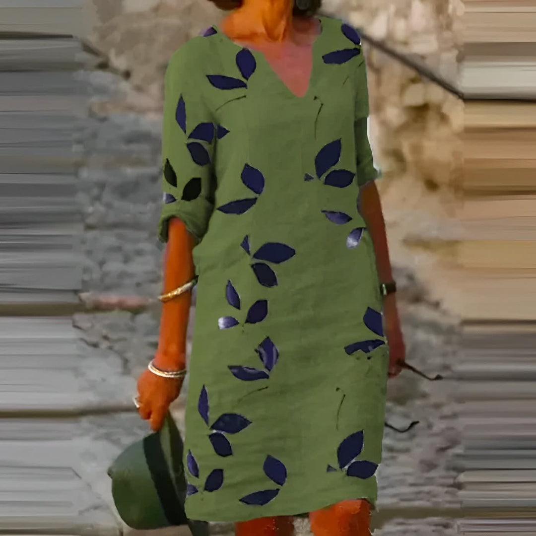 Hollie Leaf Print V-Neck Shift Dress
