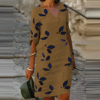Hollie Leaf Print V-Neck Shift Dress