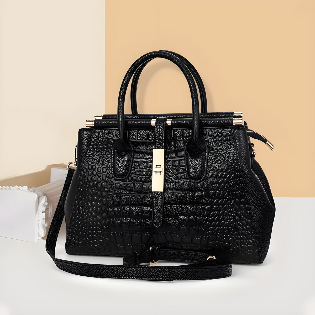 Bernadette Croc Embossed Leather Handbag