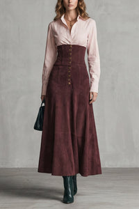 Nixie Faux Suede Corset Waist Maxi Skirt