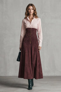 Nixie Faux Suede Corset Waist Maxi Skirt