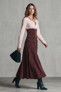 Nixie Faux Suede Corset Waist Maxi Skirt