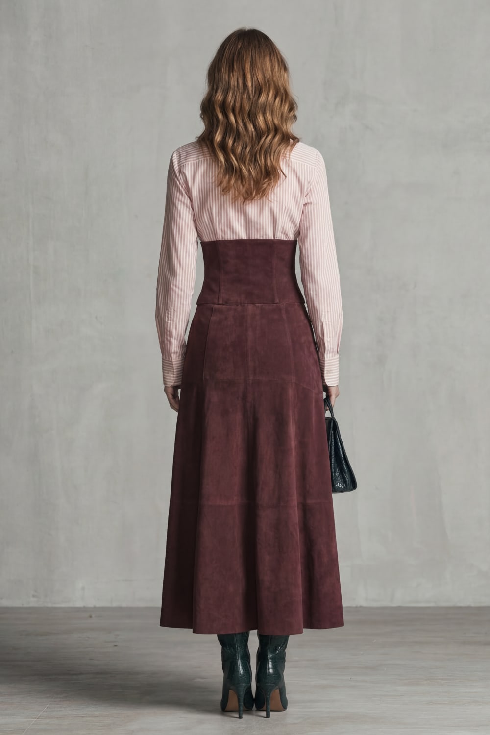 Nixie Faux Suede Corset Waist Maxi Skirt
