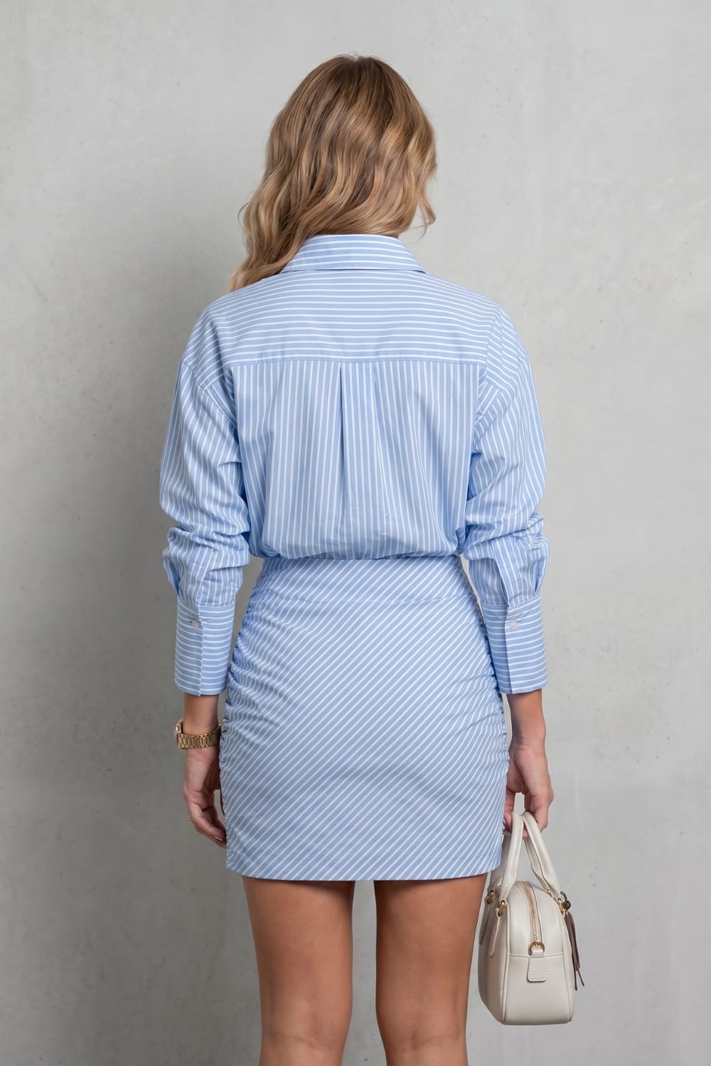 Flynn Striped Ruched Shirt Mini Dress