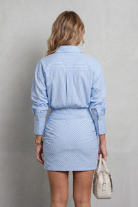 Flynn Striped Ruched Shirt Mini Dress