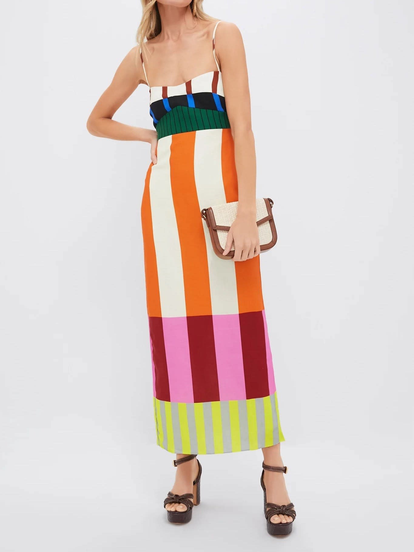 Coral Striped Empire Waist Maxi Dress_2