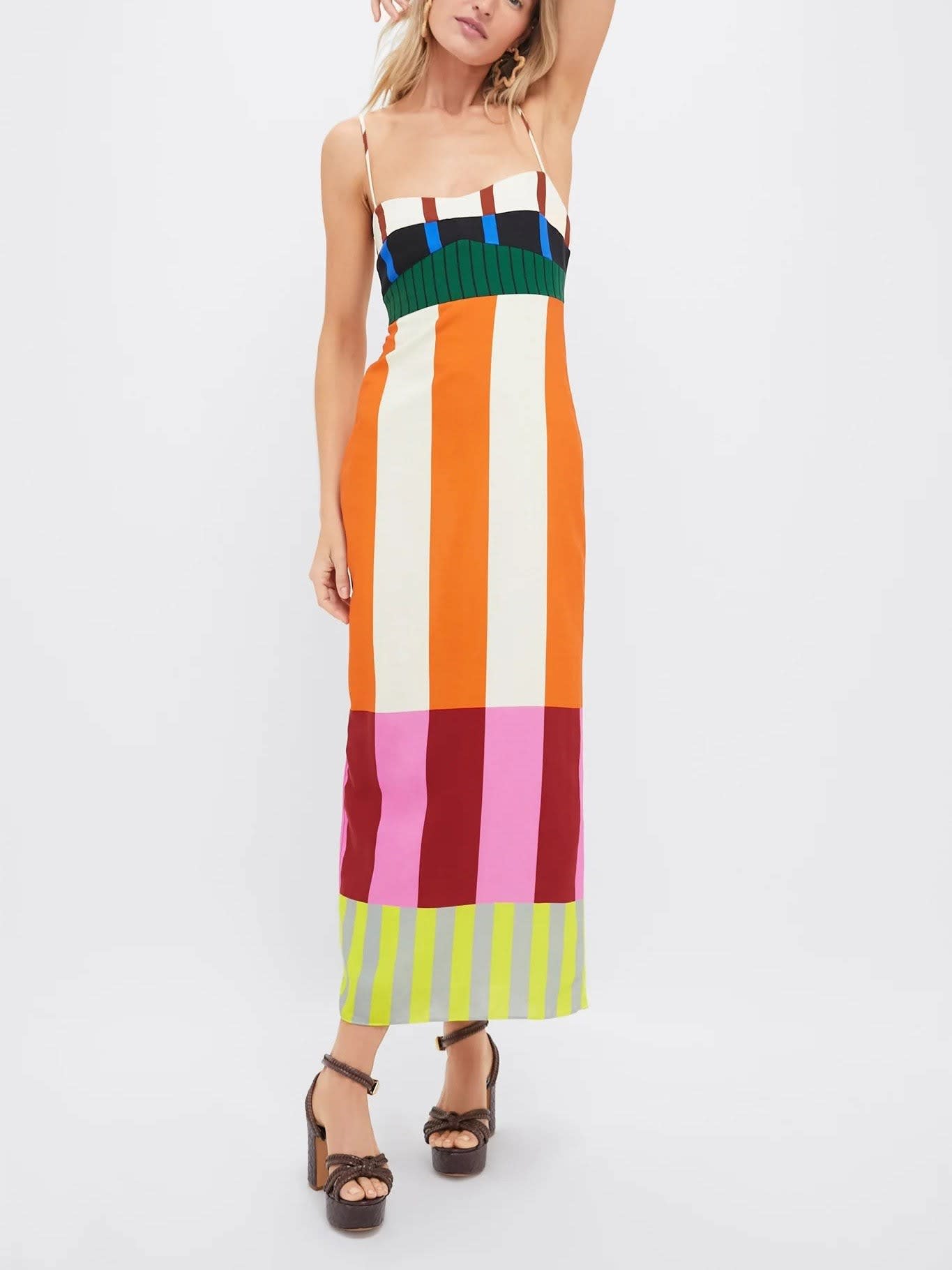 Coral Striped Empire Waist Maxi Dress
