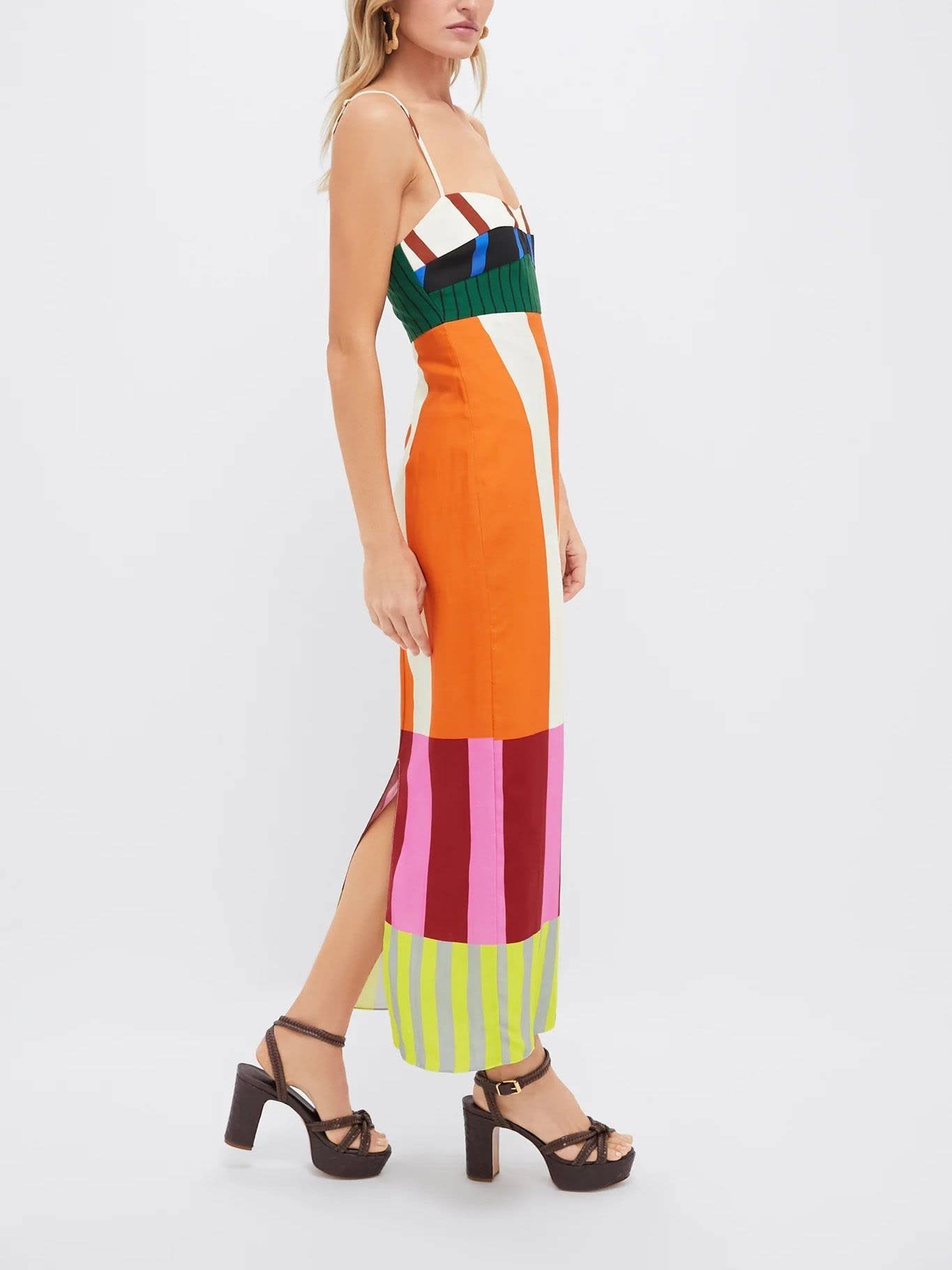 Coral Striped Empire Waist Maxi Dress_4