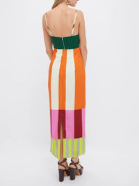 Coral Striped Empire Waist Maxi Dress