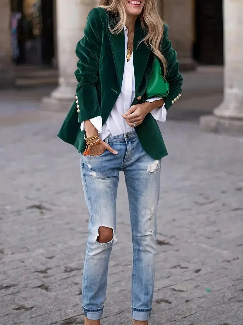 Alma Fitted Velvet Blazer