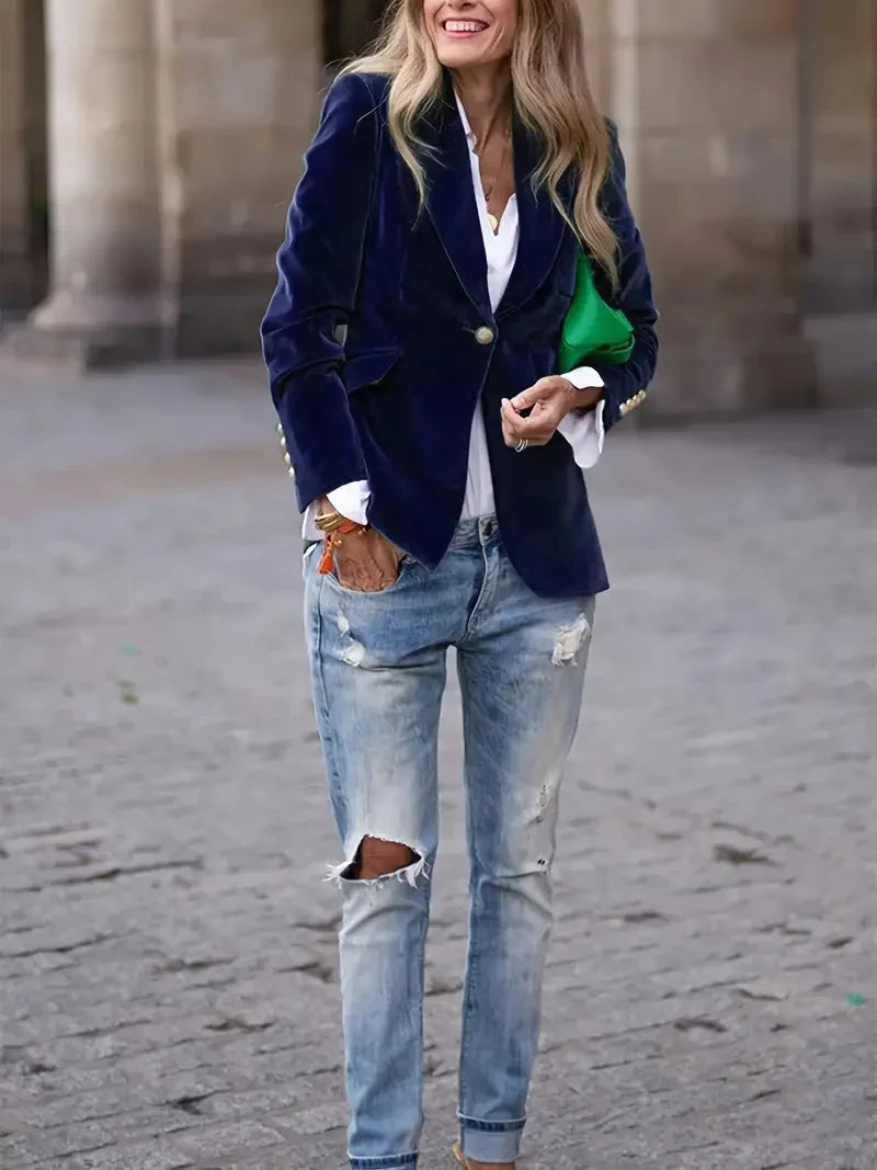 Alma Fitted Velvet Blazer