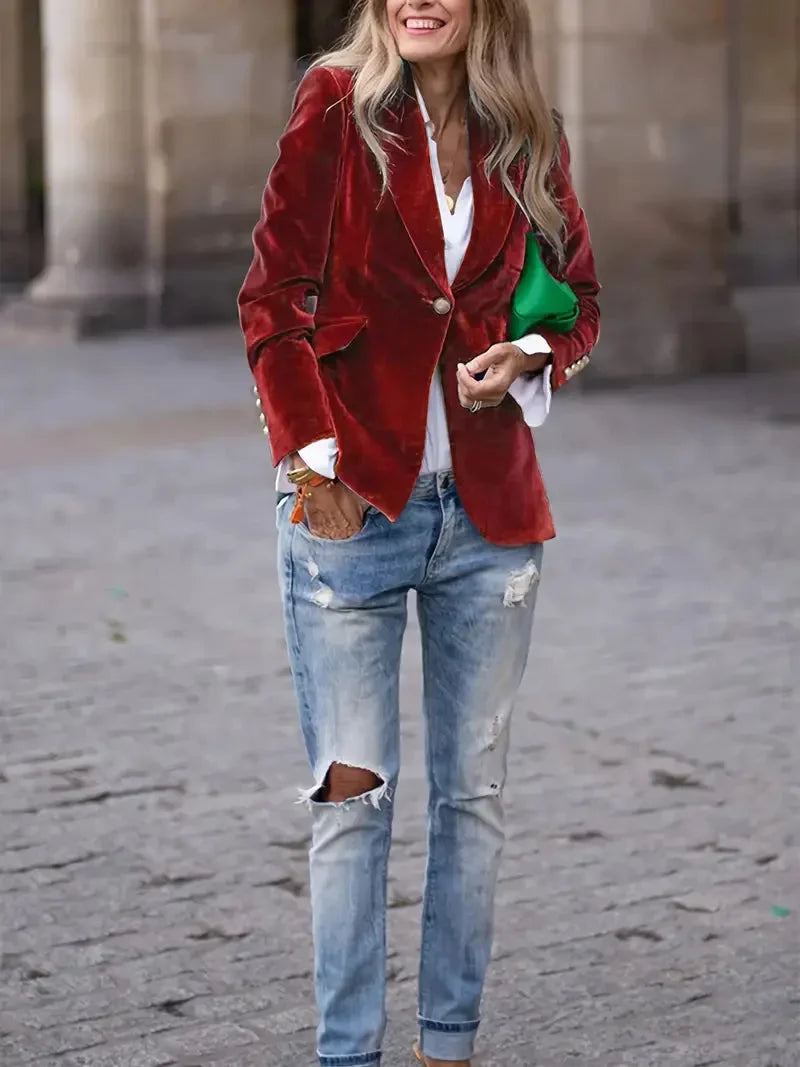Alma Fitted Velvet Blazer