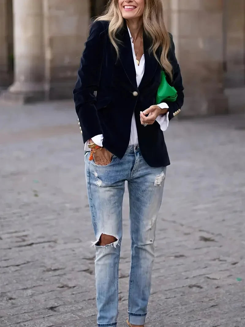 Alma Fitted Velvet Blazer