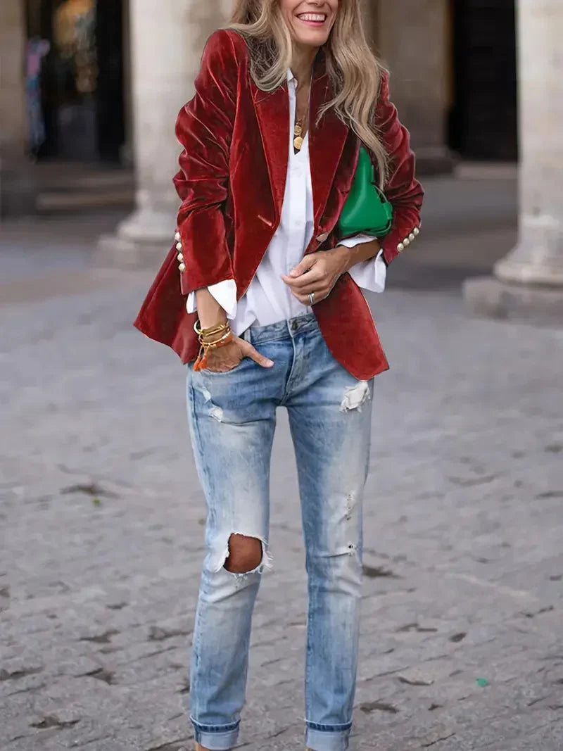 Alma Fitted Velvet Blazer