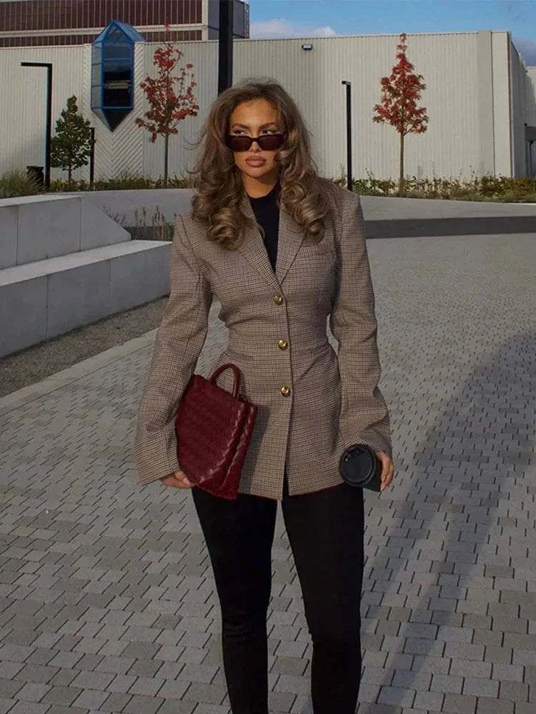 Otti Checked Gold Button Blazer