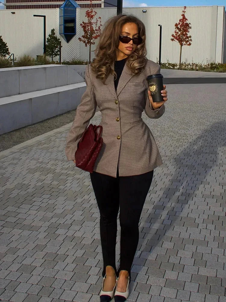 Otti Checked Gold Button Blazer_5