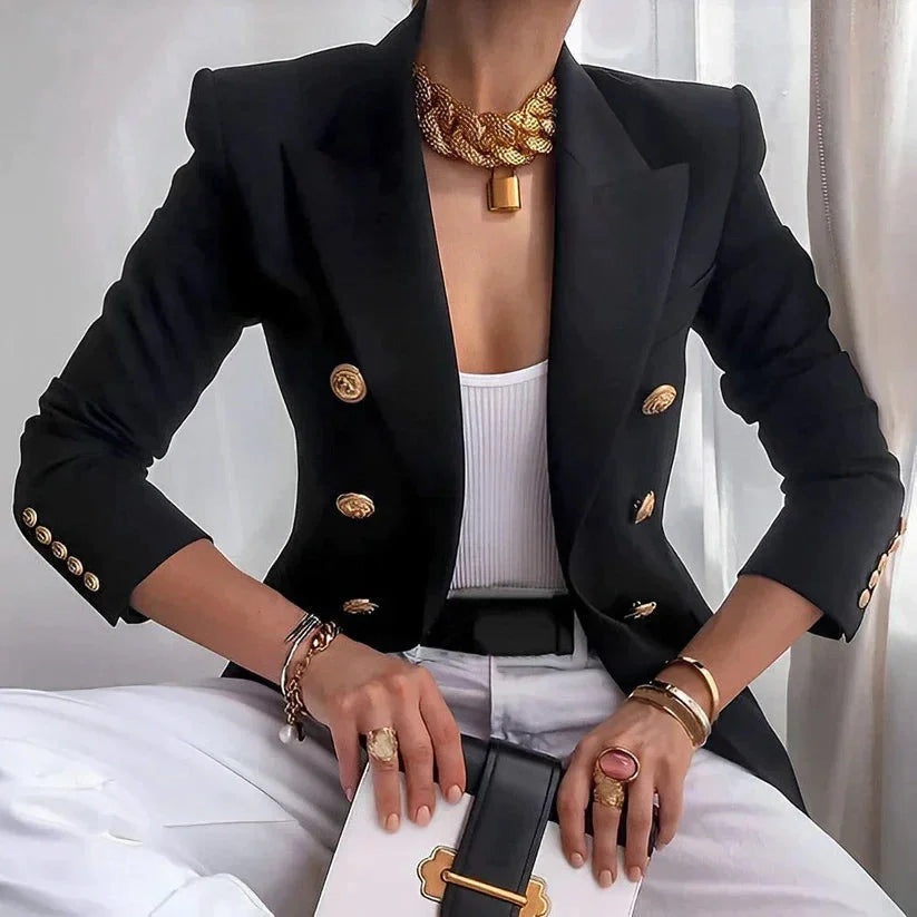 Blanche Gold Button Double-Breasted Blazer