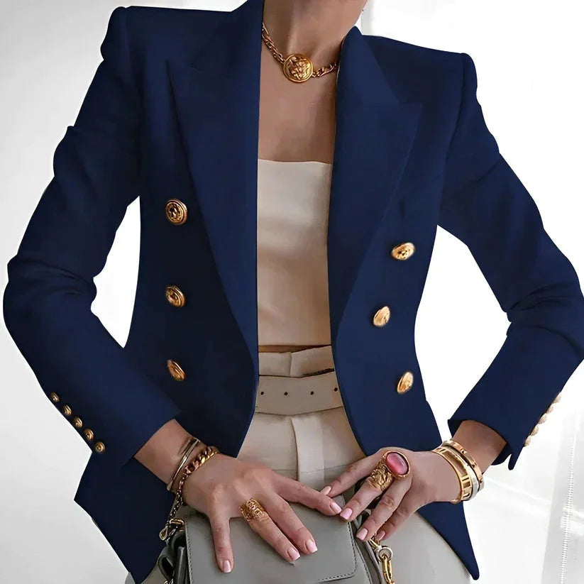 Blanche Gold Button Double-Breasted Blazer_5