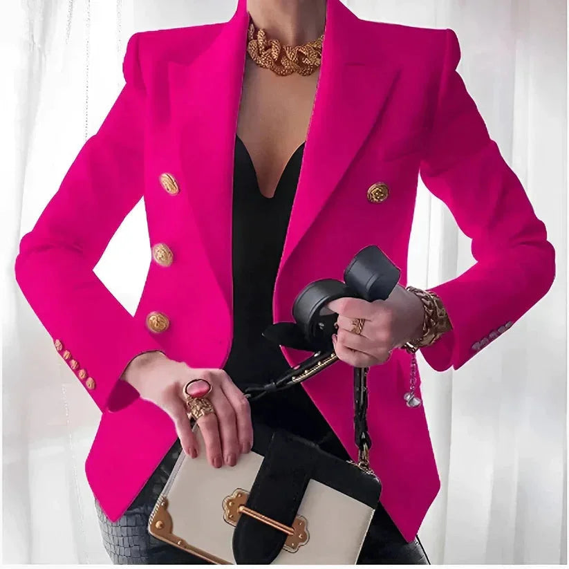 Blanche Gold Button Double-Breasted Blazer_6