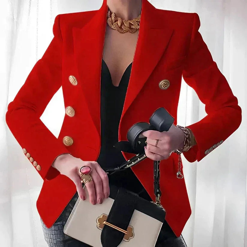 Blanche Gold Button Double-Breasted Blazer
