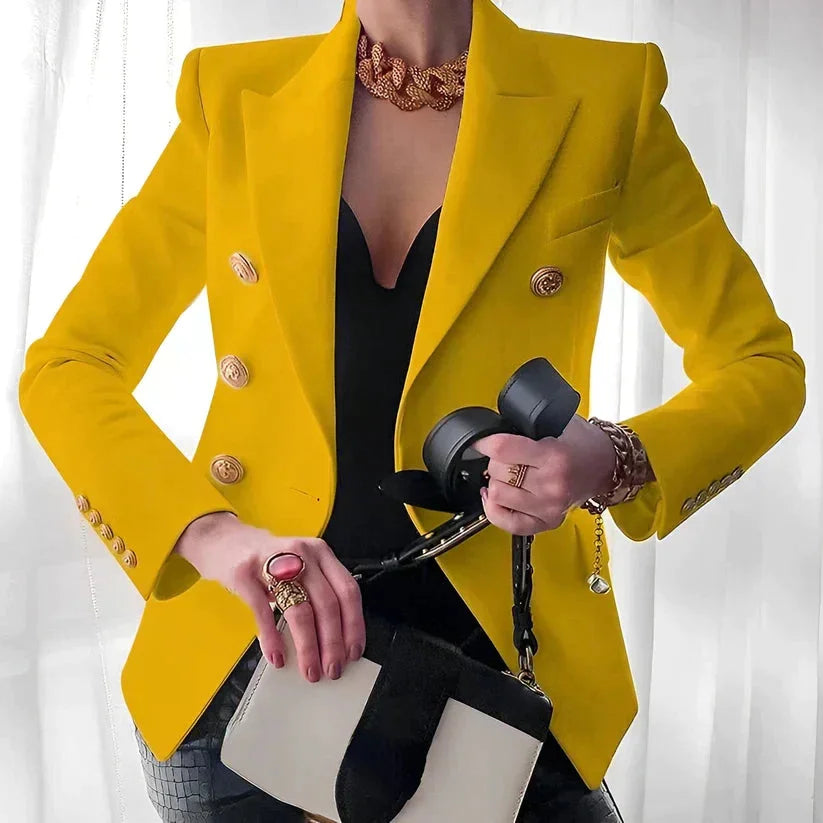 Blanche Gold Button Double-Breasted Blazer_4