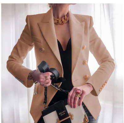 Blanche Gold Button Double-Breasted Blazer