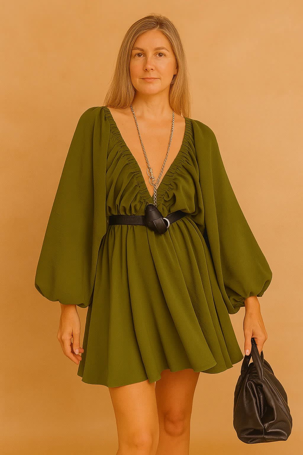 Isadora Pemberton Puff Sleeve V-Neck Flowy Summer Dress